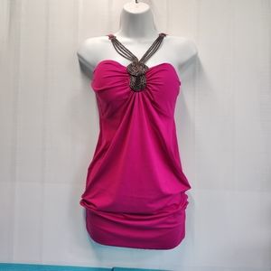 NWT ICU Collection Halter  Mini Dress Top Magenta - Size S